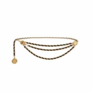 Boutique women’s Gold plated medallion 3 chain belt black leather